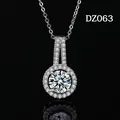 Luxury silver halo pendant necklace with a brilliant round-cut faux moissanite stone - Round Halo Style (DZ063)