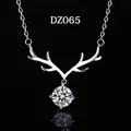 Elegant silver antler necklace with a sparkling moissanite-style round stone pendant - Deer Antler Style With Chain (DZ065)