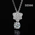 Elegant silver flower pendant necklace with brilliant round cut cubic zirconia - Five-Petal Flower with Large Stone Style (DZ066)