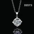 Elegant silver chain necklace with a round sparkling moissanite-style solitaire pendant - Spiral Silver Border Style (DZ073)