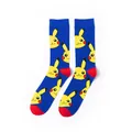 Close-up of vibrant blue crew socks featuring repetitive Pikachu character patterns - A261 / One Size