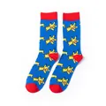 Blue and red mid-calf socks with yellow Pikachu cartoon pattern print - A262 / One Size