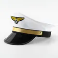 Classic white pilot captain hat with gold trim and flight emblem for costume parties. - White
