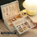 Elegante joyero multicapa blanco perla con bandeja especial para pendientes y anillos - Estilo básico / 23cmx17cmx8cm / Blanco perla