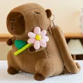Süßer brauner Wasserschwein-Plüschrucksack mit weichem rosa Blumen-Deko-Accessoire - Blumenmotiv [rosa] / 35 Cm [035 Kg]