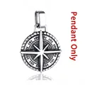 Pendentif boussole viking vintage en acier inoxydable pour hommes argent antique - Style Boussole Étoile à Huit Branches (YLD49-06) / Pendentif Uniquement / Acier
