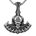 Collar con colgante de martillo de Thor Mjölnir vikingo de acero inoxidable con Valknut - Color Acero Colgante Solo (Sin Cadena) (01121)