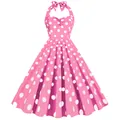 Robe licou rose à pois vintage avec nœud pour les soirées rétro - S / Rose à pois blancs