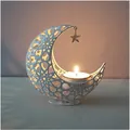 White hollow metal moon candle holder with star pendant for home decor - White