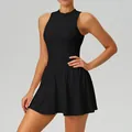 Vestido de tenis negro efecto falso dos piezas con cuello alto y falda de línea A - S / Negro Premium