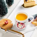Taza navideña de cerámica con muñeco de nieve, tapa de madera y figura de Papá Noel - Estilo Muñeco de Nieve (Blanco 4)