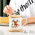 Taza navideña de cerámica con tapa de madera y una adorable figura de muñeco de nieve - Estilo Reno (Blanco 2)