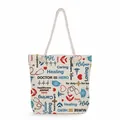 Close-up of nurse print tote bag with rope handles and healthcare theme pattern details - Medical Hero Tribute Quote Style (ms4539)