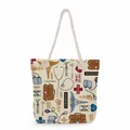Detail shot of a canvas tote bag featuring a medical-themed print and rope handles. - Medical Elements All-over Print Style (ms4542)