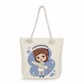 Detailed view of canvas tote bag featuring a cute nurse character cartoon print. - Nurse with Large Syringe Style (ms4545)