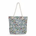 Close-up of a large capacity tote bag with a cute cartoon dental pattern and rope handles. - Cartoon Dental Care Blue Polka Dot Style (ms4547)