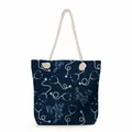 Large capacity nurse themed tote bag with stethoscope pattern prints and rope handles - Dark Blue Nurse Life Quote Style (ms4550)