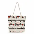 Nurse heartbeat print canvas tote bag with cotton rope handles for shopping. - Thank You Healthcare Heartbeat Style (ms4551)