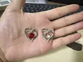 Double-layered heart pendant necklace with red and clear crystal birthstones - Silver Color Base Only (Without Center Stone)