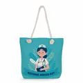 Detailed view of canvas tote bag with National Nurses Day print and rope handles - Cyan National Nurses Day Tribute Style (ms4555)