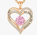 Rose gold double heart necklace with pink gemstone and forever love engraving - October - Rose Gold