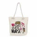 Canvas tote bag with 'Night Shift Nurse' print and leopard stethoscope design - Night Shift Nurse Coffee Leopard Style (ms4561)