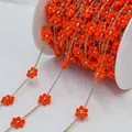 Handmade orange beaded flower chain for DIY jewelry making necklaces and bracelets - Gold Orange