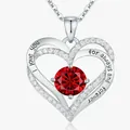 Elegant silver-tone double heart necklace featuring a red birthstone and love engraving - January Red-Silver Color