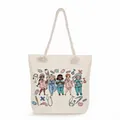 Close-up of nurse life printed canvas tote bag with thick rope handles. - Nurse Life Medical Illustration Style (ms4565)