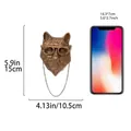 Vintage bronze animal head wall hanging with glasses shown with size comparison chart - Fox Decoration (T1b)