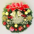 Festlicher Weihnachtskranz Türdeko mit roter Schleife goldener Glocke und Merry Christmas - 30cm / Geschenkbox Stil
