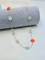 Handmade colorful woven flower necklace with gold-plated chain for women summer style - Gold Mixed Color C