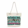 Große Canvas-Tragetasche mit 'God Bless Our Healthcare Workers' Krankenschwestern-Druck - Hommage an das Gesundheitspersonal (ms4532)