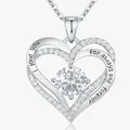 Elegant silver double heart pendant necklace with sparkling crystal and engraved love message - April White-Silver Color