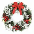 Artificial Christmas wreath with large red bow berries and snowy flocking decoration - 30cm / Foam Wreath