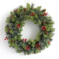 Classic green Christmas wreath with frosted pine needles, red berries, and pine cones - 30cm / Pine Needle Wreath