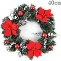 Artificial 40cm Christmas wreath decorated with red poinsettia flowers and festive baubles - 30cm / Red Flower Wreath