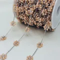 Handmade champagne crystal flower beaded chain roll for DIY jewelry making necklaces - Steel Champagne