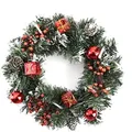 Festive artificial Christmas wreath with red ornaments, pine cones, and snow-tipped needles. - 30cm / White Painted Wreath