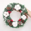 Decorative Christmas wreath with cotton bolls, pine cones and red berries for home - 30cm / Cotton Wreath