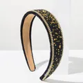 Diadema ancha negra de estilo barroco vintage con brillantes diamantes de imitación dorados - Negro