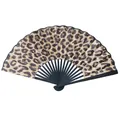Éventail pliable de 23 cm avec tissu imprimé léopard et baleines noires - 23CM Imprimé Léopard