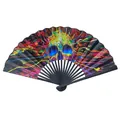 Grand éventail pliable en bambou noir de 23 cm avec motif de crâne abstrait coloré sur tissu - 23CM Crâne de Ligne Coloré