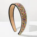 Detailed macro view of a Baroque wide headband featuring colorful beads and rhinestones - Colorful