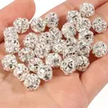 Silver plated hollow rhinestone spacer beads for DIY bracelet jewelry making. - Yangmei Ball Silver White Rhinestone