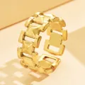 Elegante anello aperto placcato oro con maglie a catena cave per uno stile minimalista - Aperto Regolabile / Oro (J01259)