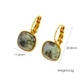 Elegant square titanium steel earrings with green candy colored stones and gold finish - African Pine Stone