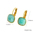 Fashionable square turquoise stone earrings in gold titanium steel with dimension markings - Amazonite
