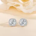 Elegantes pendientes cuadrados de plata de ley S925 con piedras de moissanita - Abierto Ajustable / Pendientes Halo Cuadrados (ES2243)