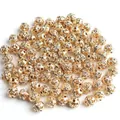 Golden hollowed-out waxberry beads with inset crystals for DIY jewelry bracelet making - Rhinestone Ball Gold White Rhinestone